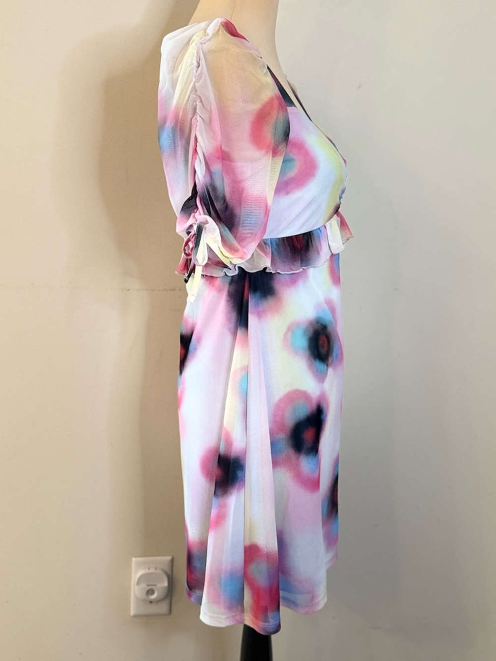 TOPSHOP mesh floral ruffled midi dress pastel dainty SZ 8-10 - Picture 2 of 14